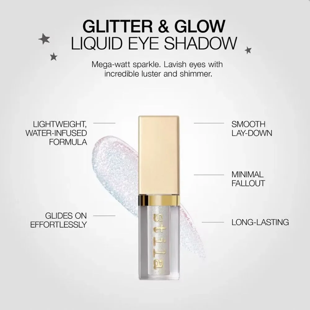 Stila Glitter & Glow Liquid Eye Shadow In Molten Midnight Full Size NIB